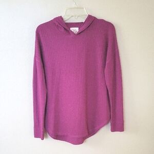 Chaser Fuschia Waffle Knit Thermal Hooded Long Sleeve Top - Size Small